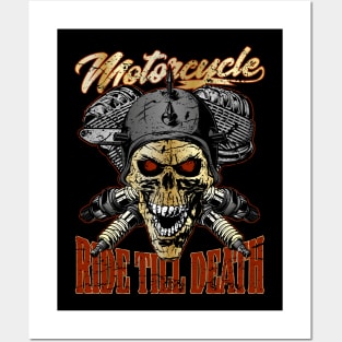 Motorcycle Ride till Death Biker Skull Posters and Art